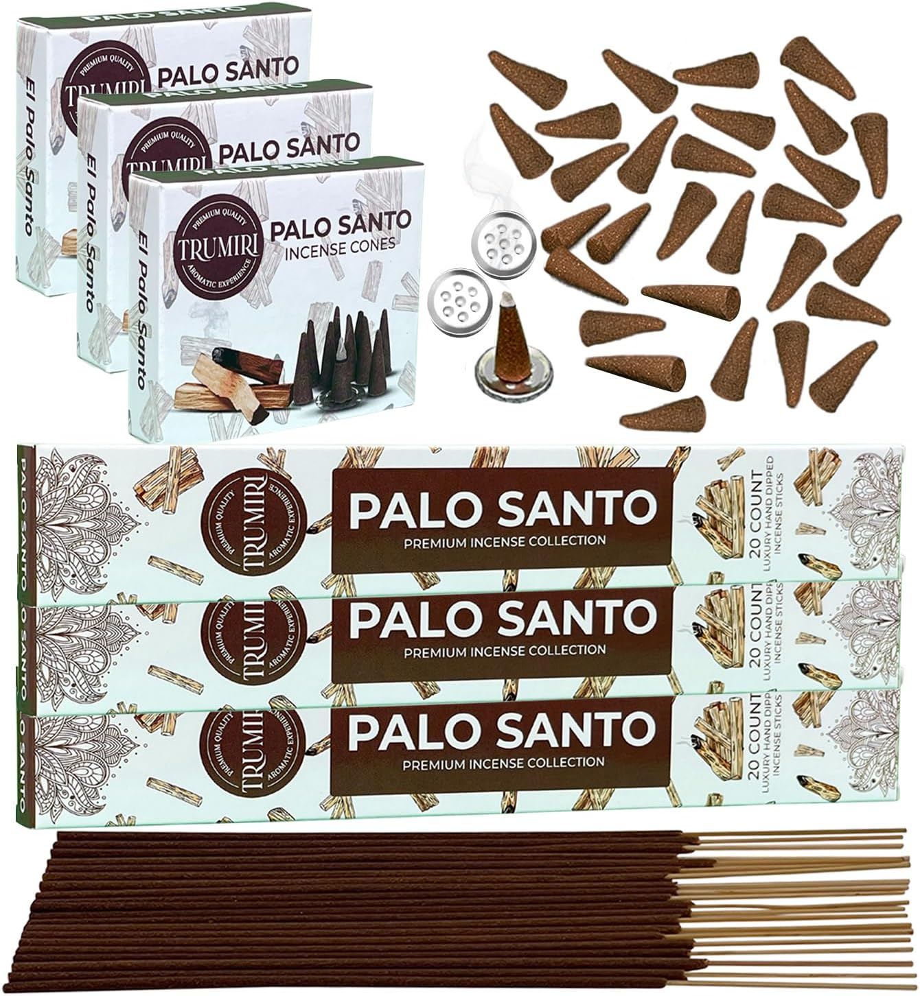 TRUMIRI Palo Santo Incense Sticks Cones Combo Pack