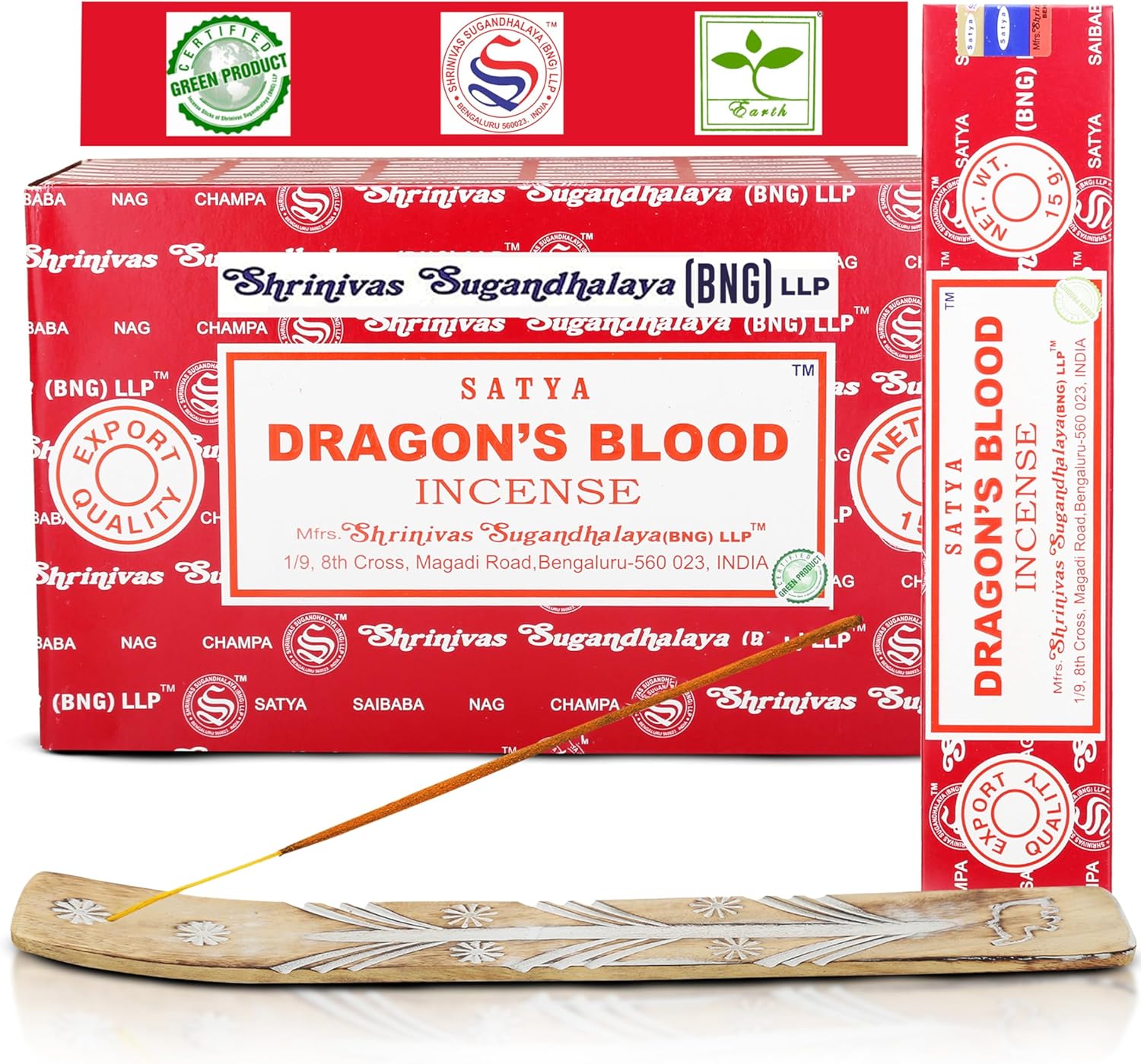 Raajsee Satya Dragon Blood Incense Sticks 15gmx12 Pack with Holder Bundle