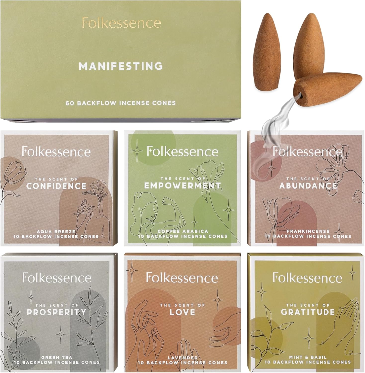 Folkulture Backflow Incense Cones Set of 6 for Meditation