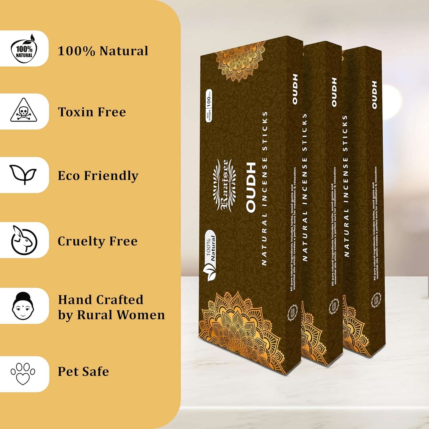 Pure Oud Agarwood Incense Sticks 100gm Pack Handmade Natural