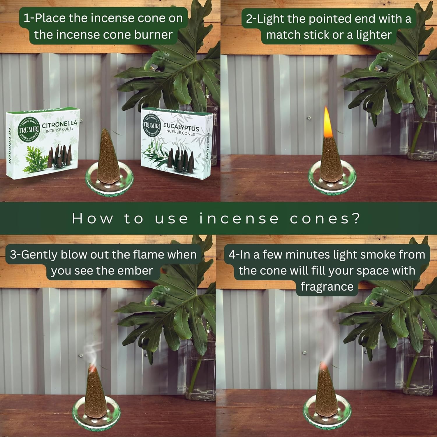 TRUMIRI Incense Cones - 20 Pack of Citronella Eucalyptus