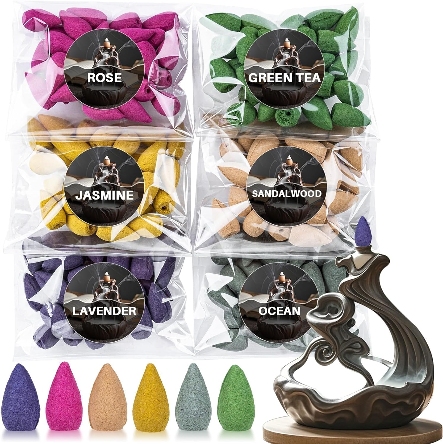 Backflow Incense Cones for Waterfall 108PCS 6 Scent Options