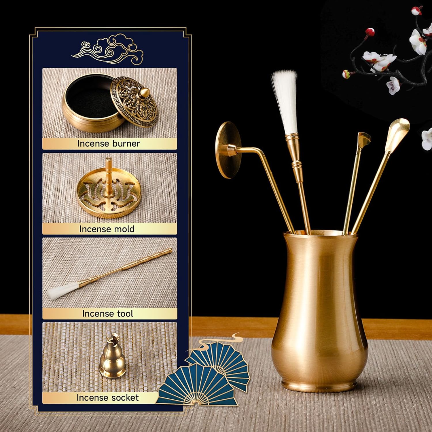 RE RELIURE Chinese Incense Burner Kit with Powder and Charcoal