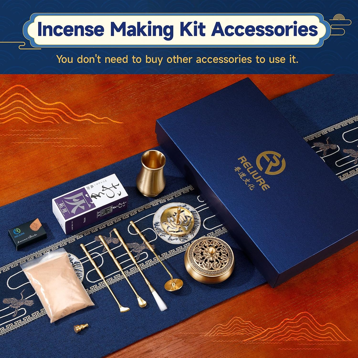 RE RELIURE Chinese Incense Burner Kit with Powder and Charcoal
