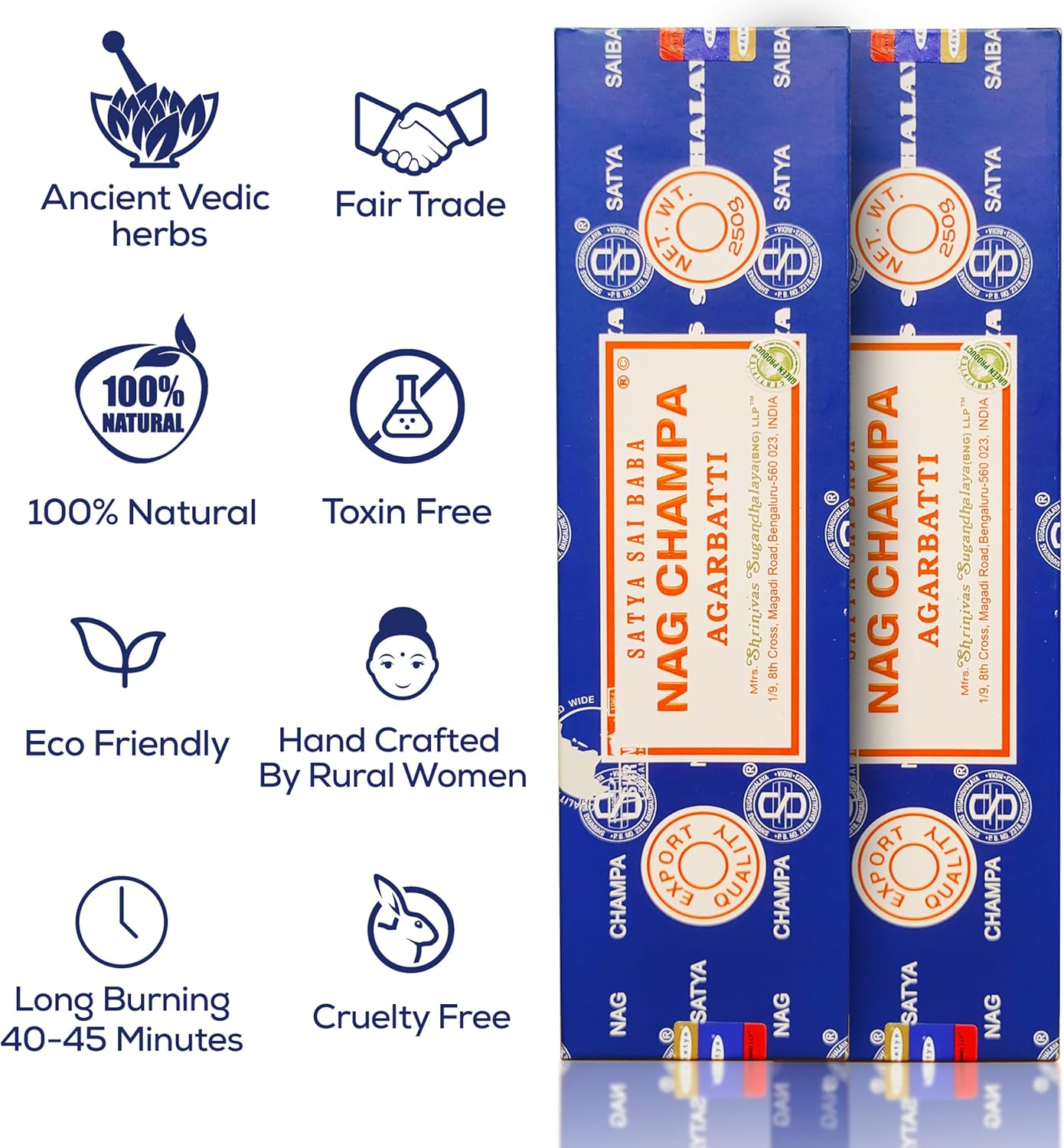 Satya Nagchampa Incense Sticks 250g x 2 Pack with Raajsee Holder