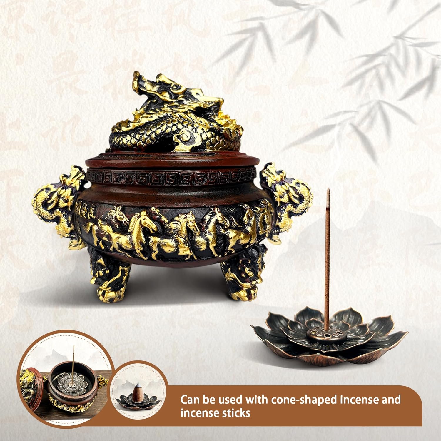 Dragon Resin Incense Burner with Lid and Stand