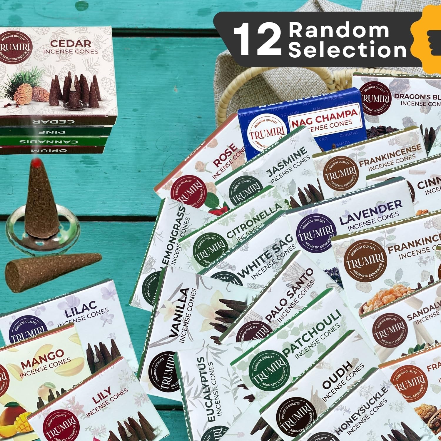 Trumiri Incense Cones 120 Pack with 12 Scents