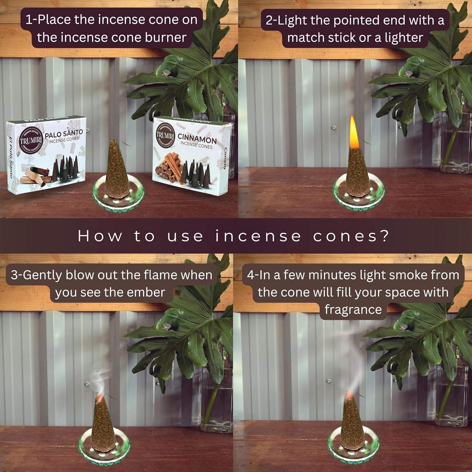 TRUMIRI Palo Santo Cinnamon Incense Cone Combo Pack - 10 Each