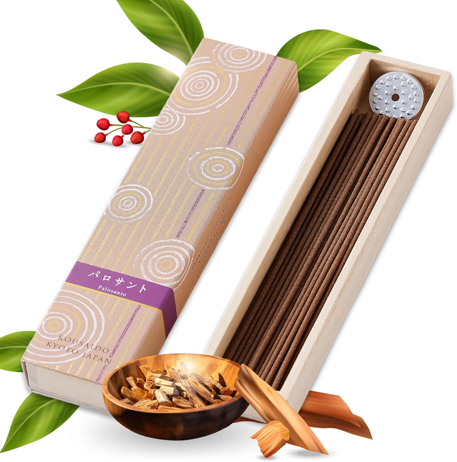 Hasegawa Hyakurakuko Premium Sandalwood Incense Sticks 40 Count with Holder