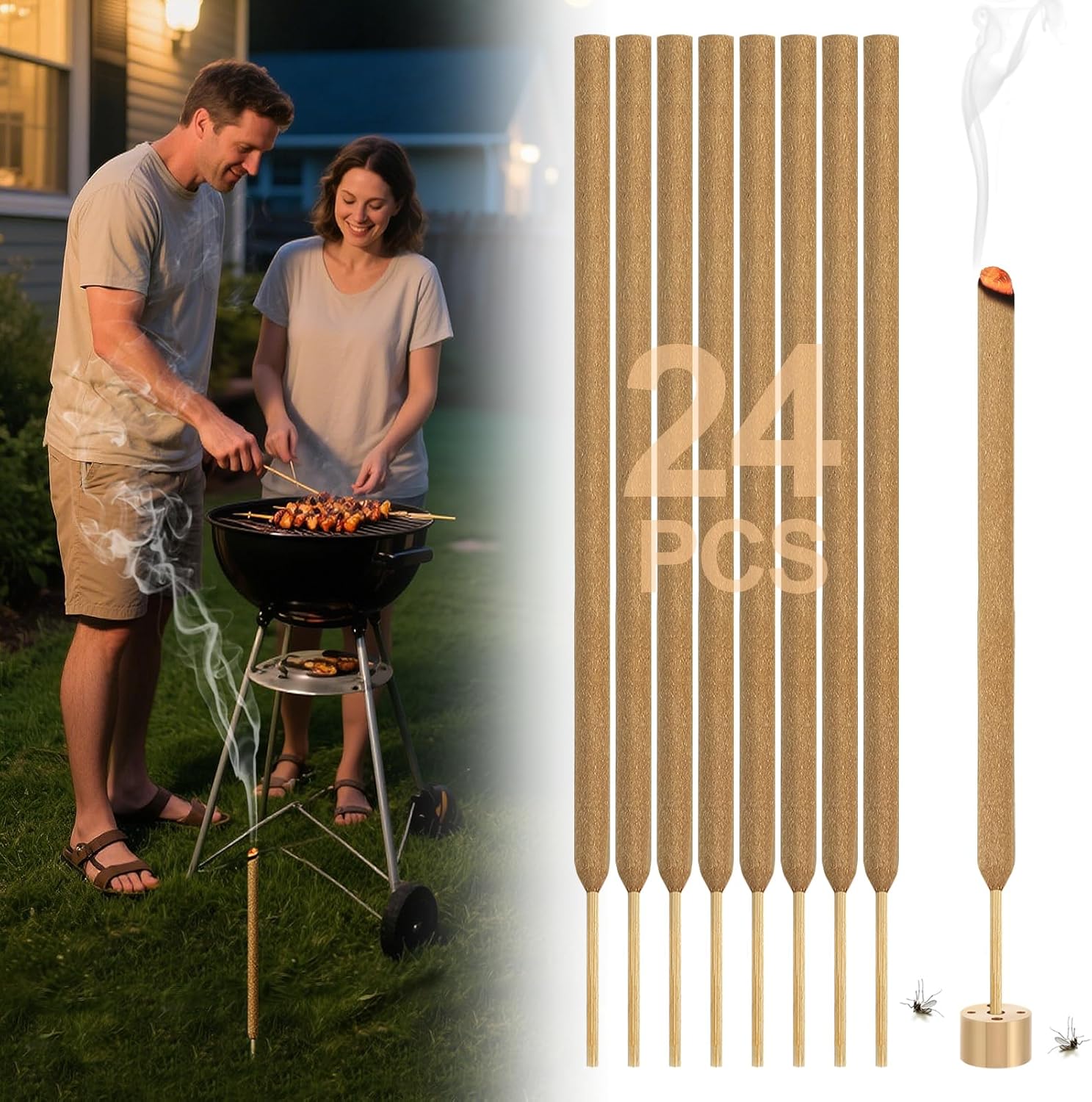Bigmeta 24 Pcs Thicker Citronella Incense Sticks for Outdoor Use