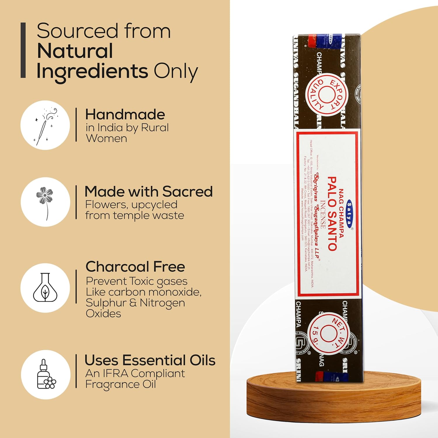 Satya Nag Champa Palo Santo Incense Sticks 45gm Pack with Raajsee Holder