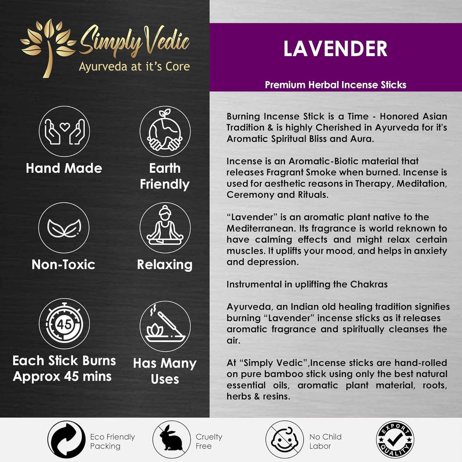 Lavender Incense Sticks with Holder 135 Charcoal-Free Agarbatti for Meditation and Relaxation