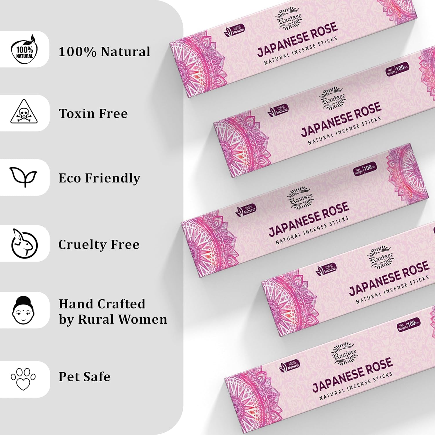 Raajsee Japanese Rose Incense Sticks 180 gm Pack of 12