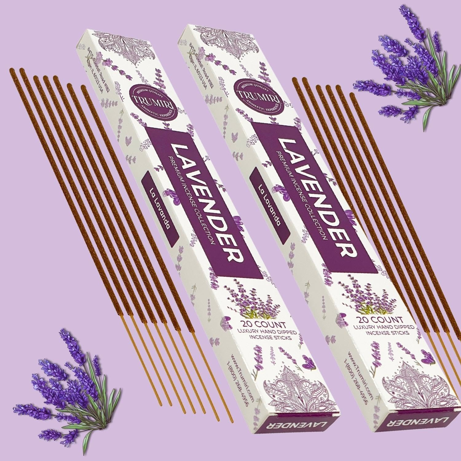 TRUMIRI Organic Lavender Incense Sticks - 40 Total - Dual Pack