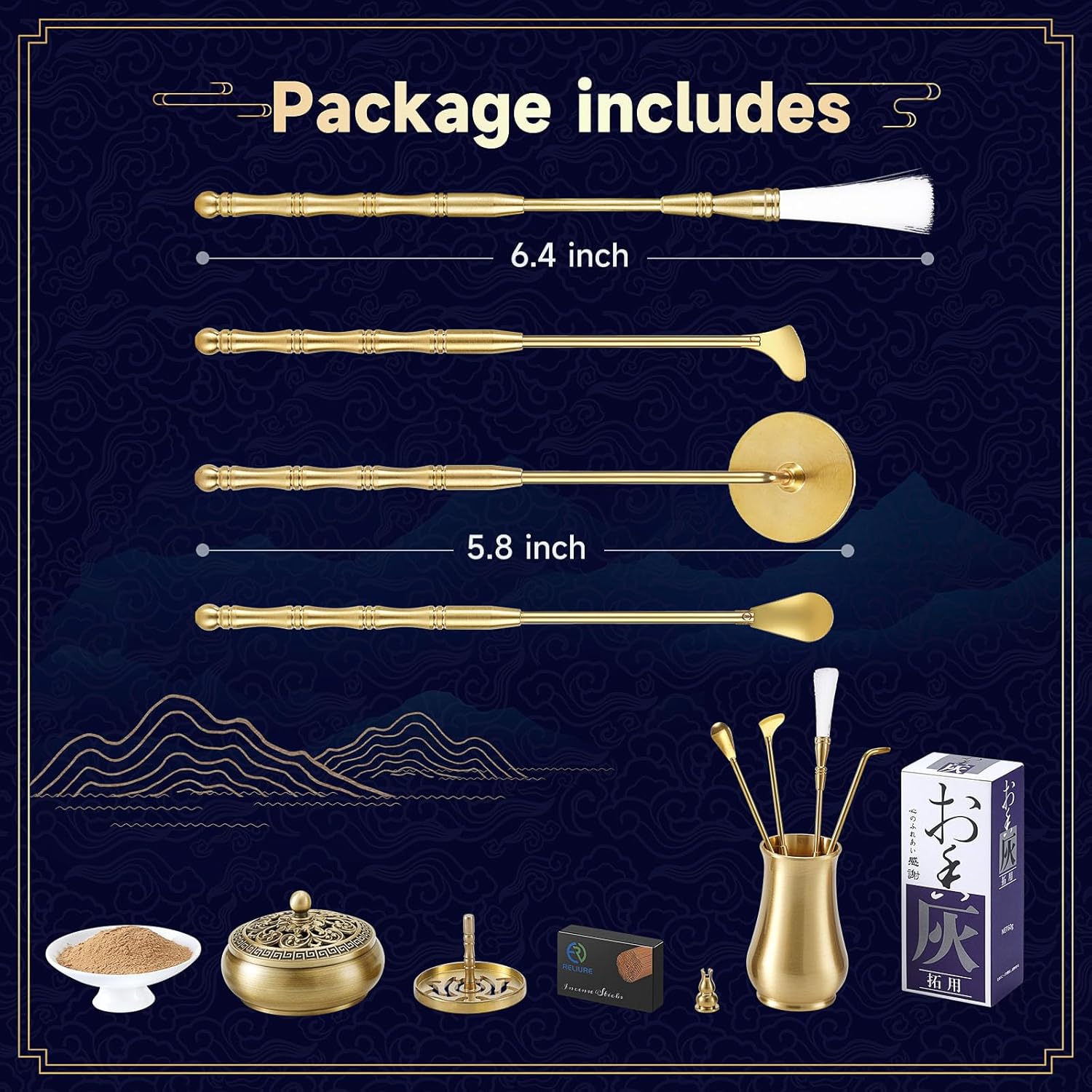 RE RELIURE Chinese Incense Burner Kit with Powder and Charcoal