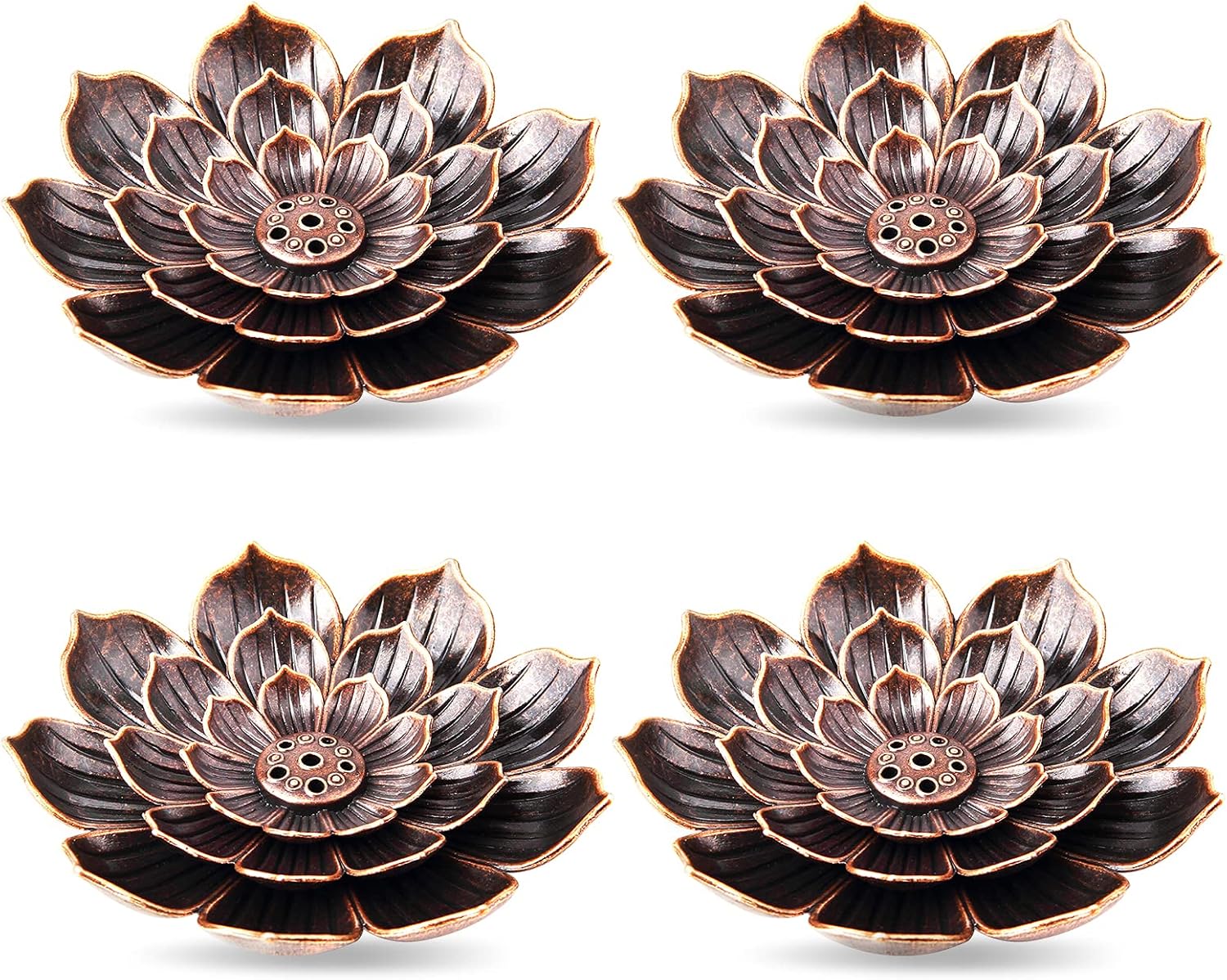 4Pack Brass Incense Holders with Ash Catcher for Home Office Decor