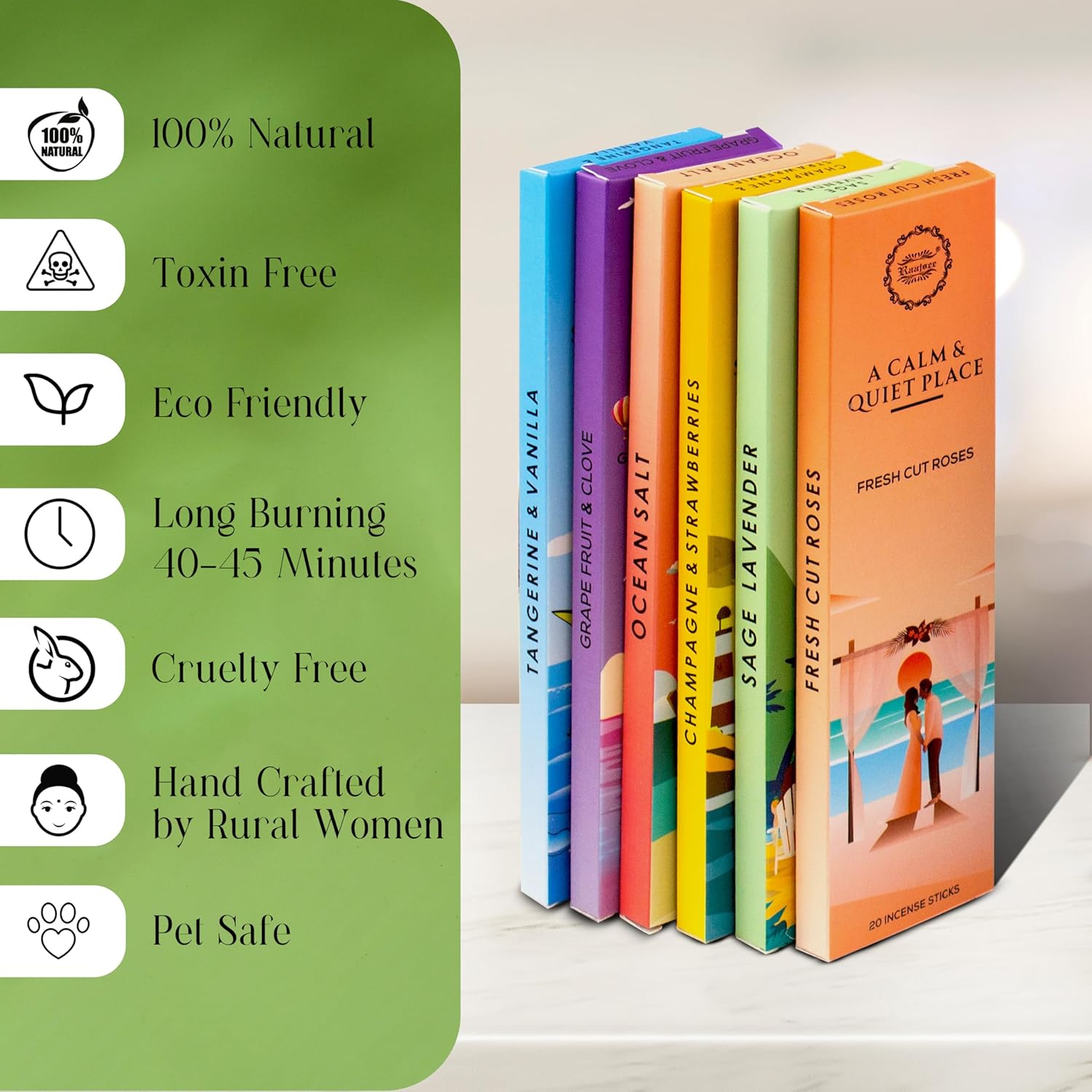 Raajsee Natural Incense Sticks Set of 6 with Holder