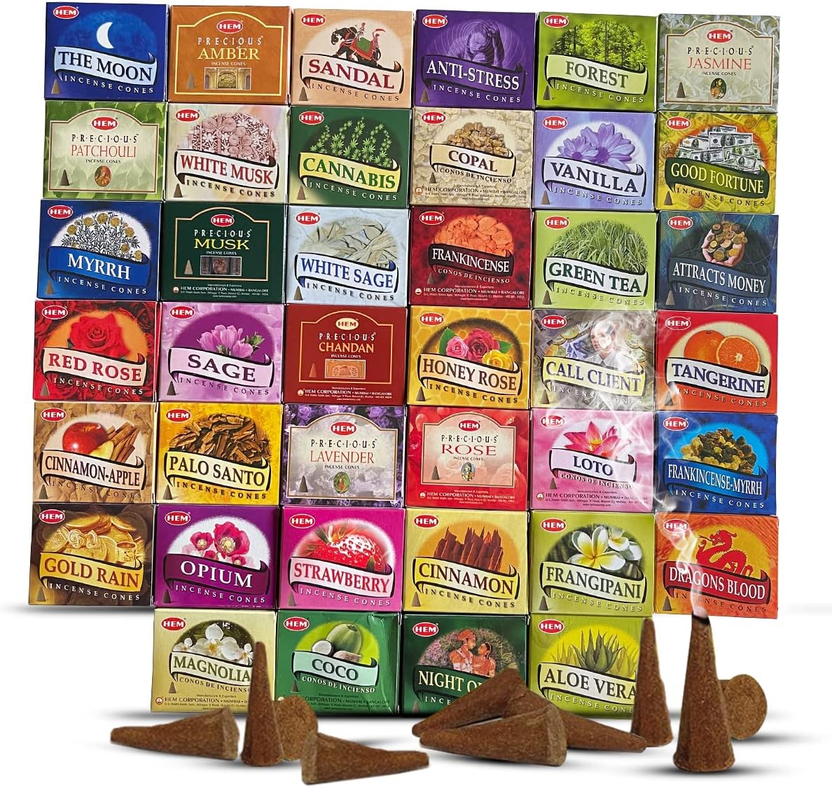 Hem Incense Cones Variety Pack of 12 with Holder