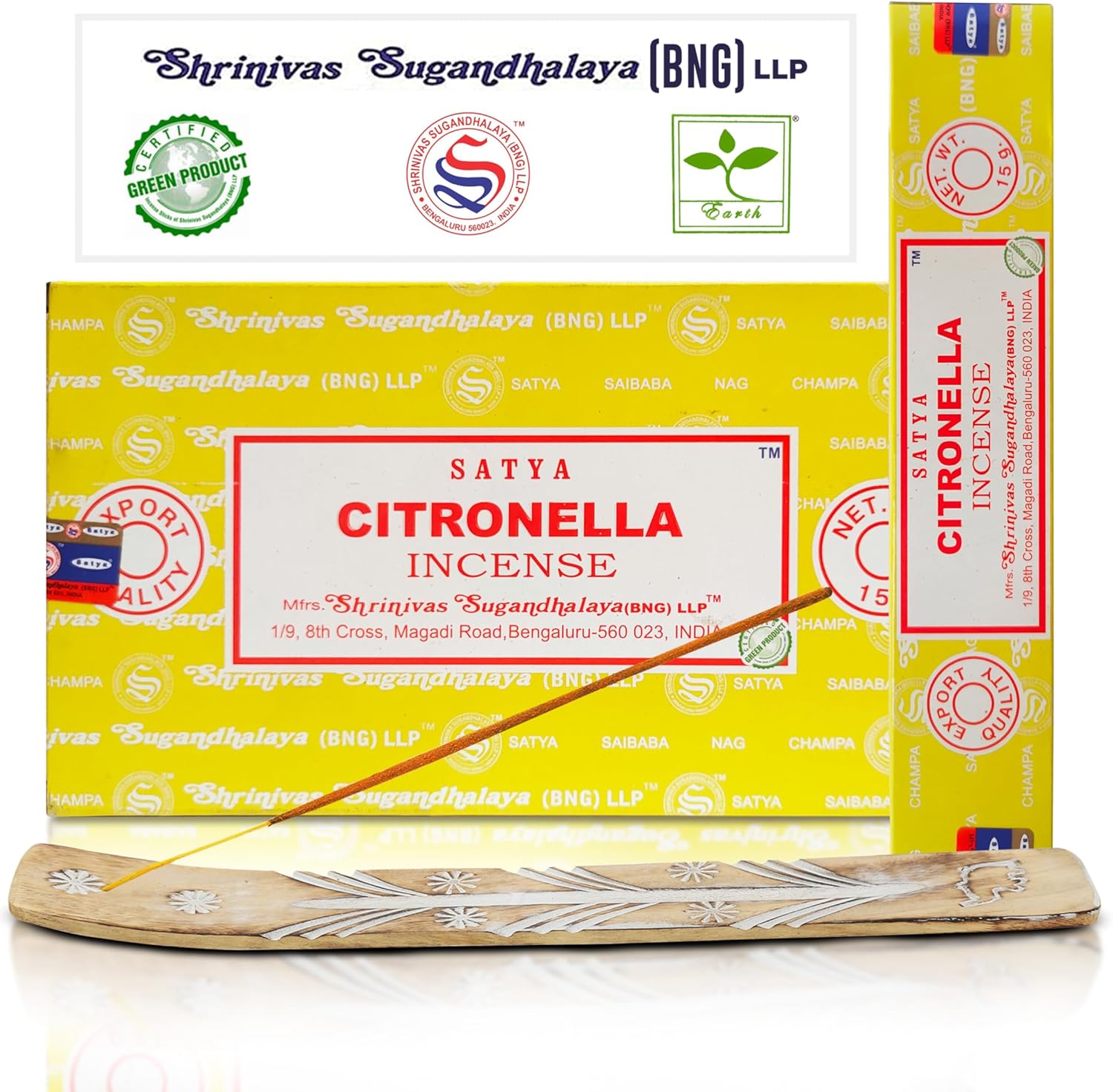 Satya Citronella Incense Sticks 15gmx12 Pack with Raajsee Holder