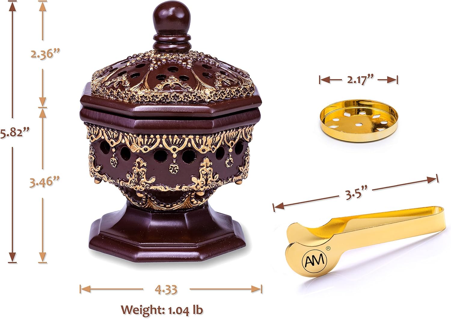 AM Lux Octagon Incense Burner - Bakhoor Cone Holder