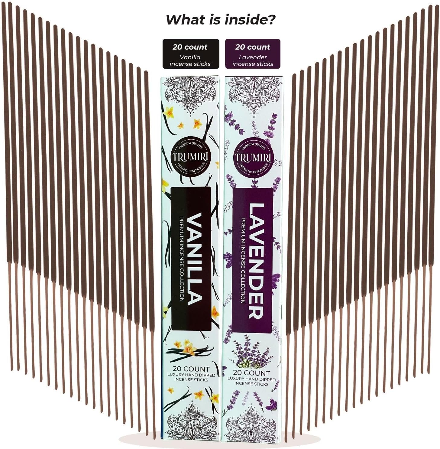 Trumiri Organic Incense Sticks - 40 Pack 20 Vanilla 20 Lavender