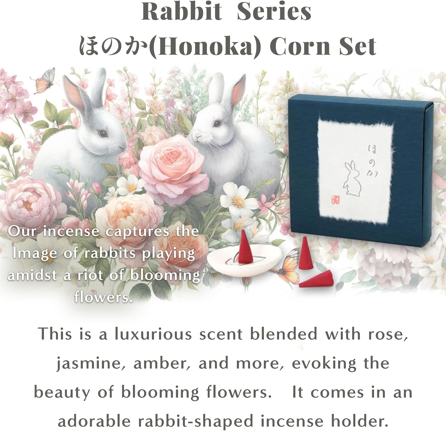 Hasegawa Rabbit Series Incense Cone Set 10 Cones with Holder
