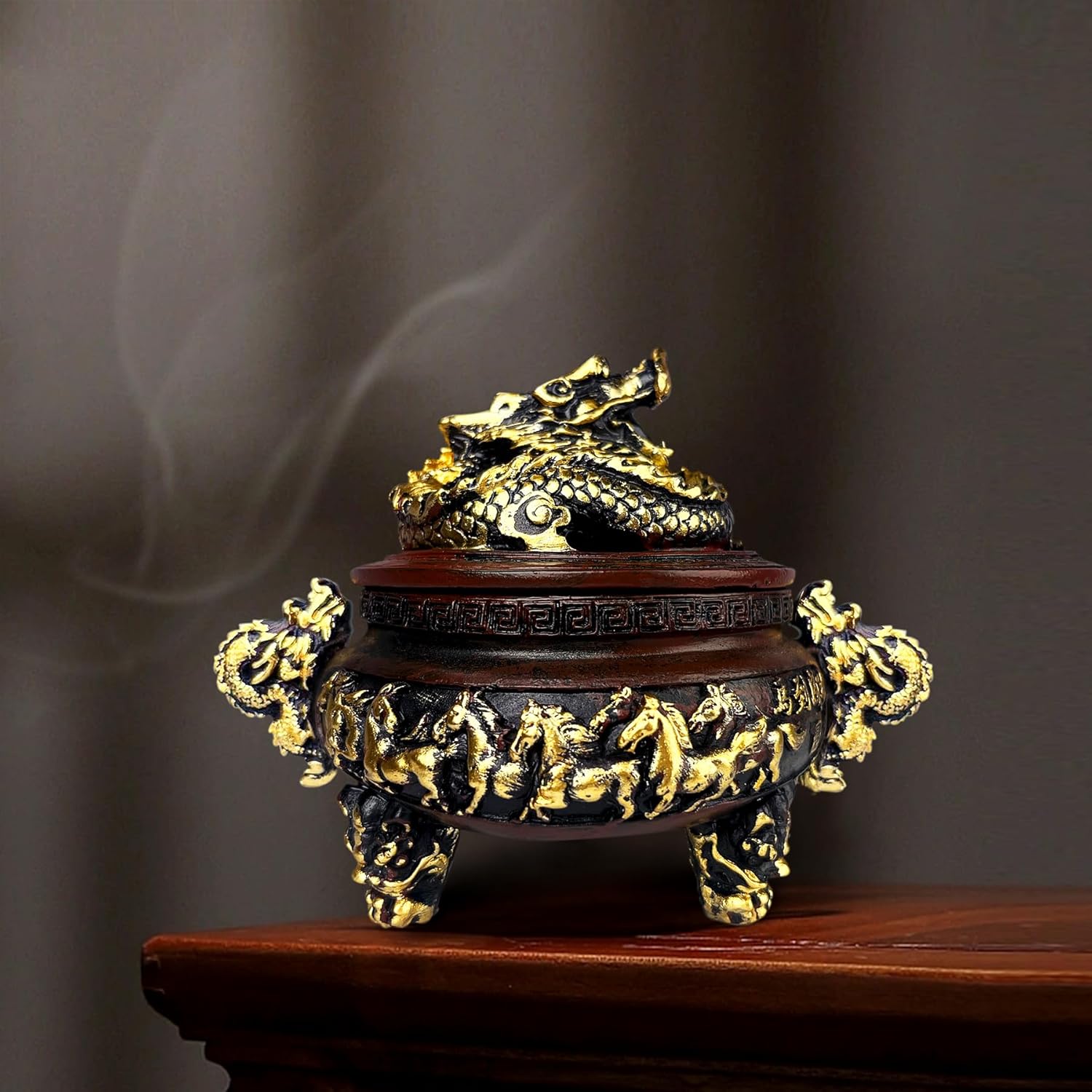 Dragon Resin Incense Burner with Lid and Stand