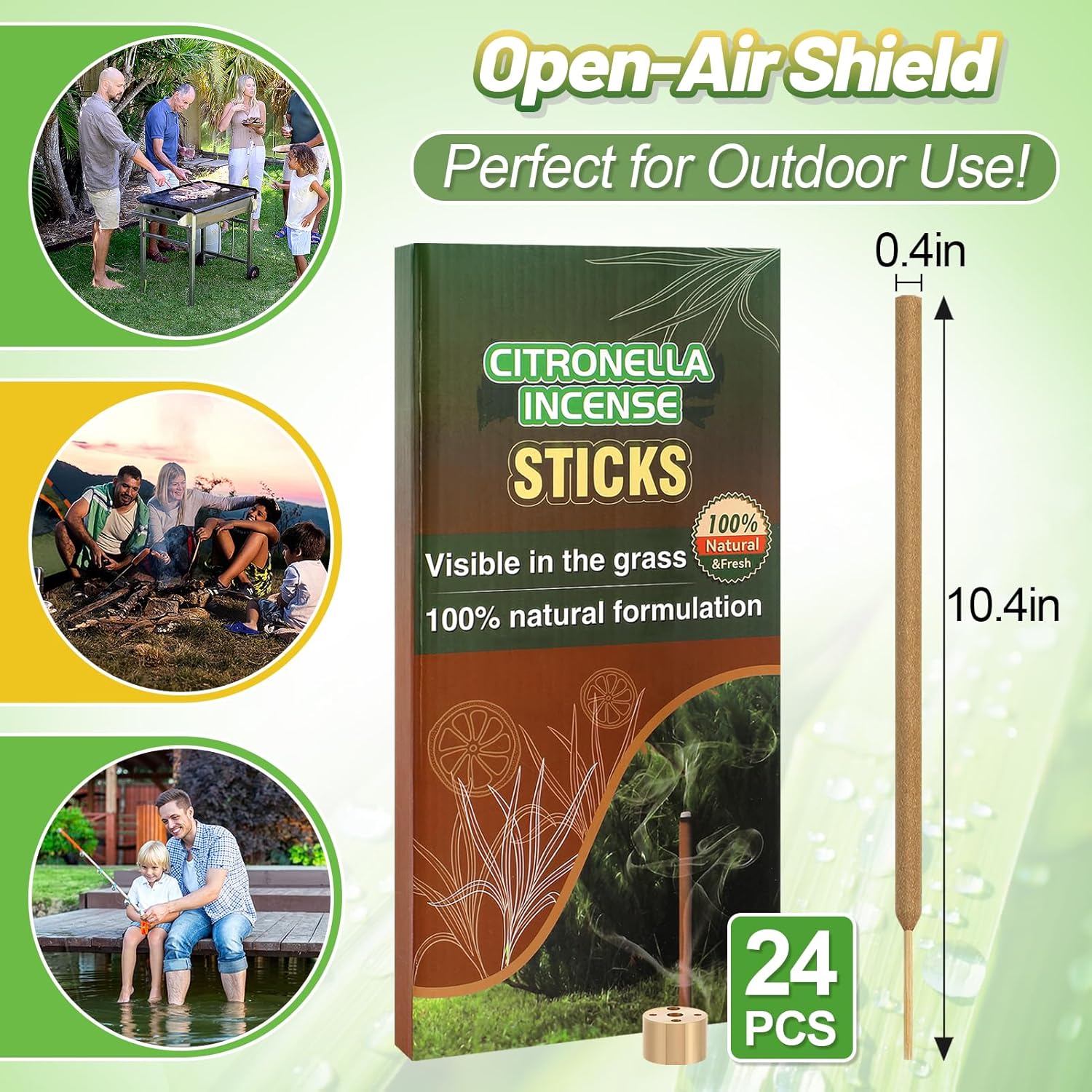 24 Pcs Citronella Incense Sticks with Holder for Outdoor Use