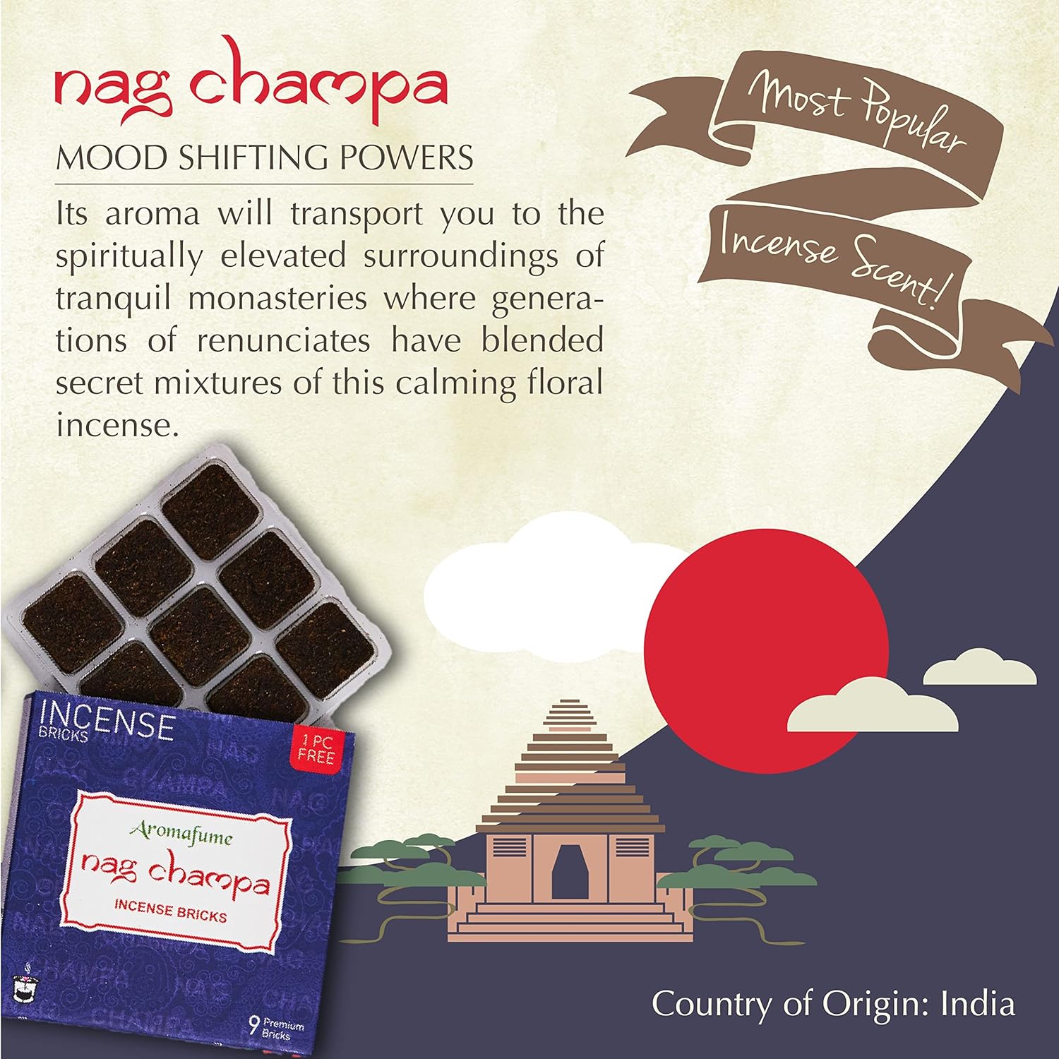 Aromafume Nag Champa Incense Bricks Refill Pack 3x9