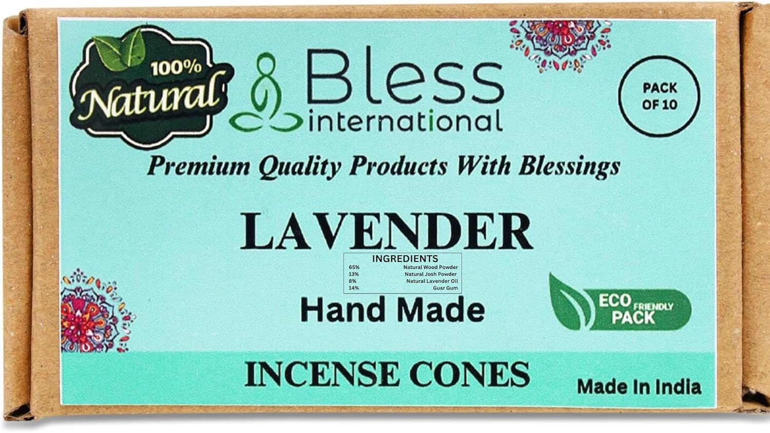 Bless International Lavender Natural Incense Cones Handmade Organic Free for Relaxation Meditation