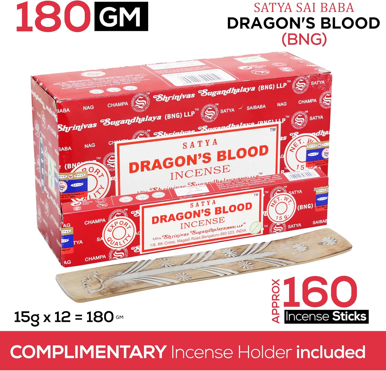 Raajsee Satya Dragon Blood Incense Sticks 15gmx12 Pack with Holder Bundle