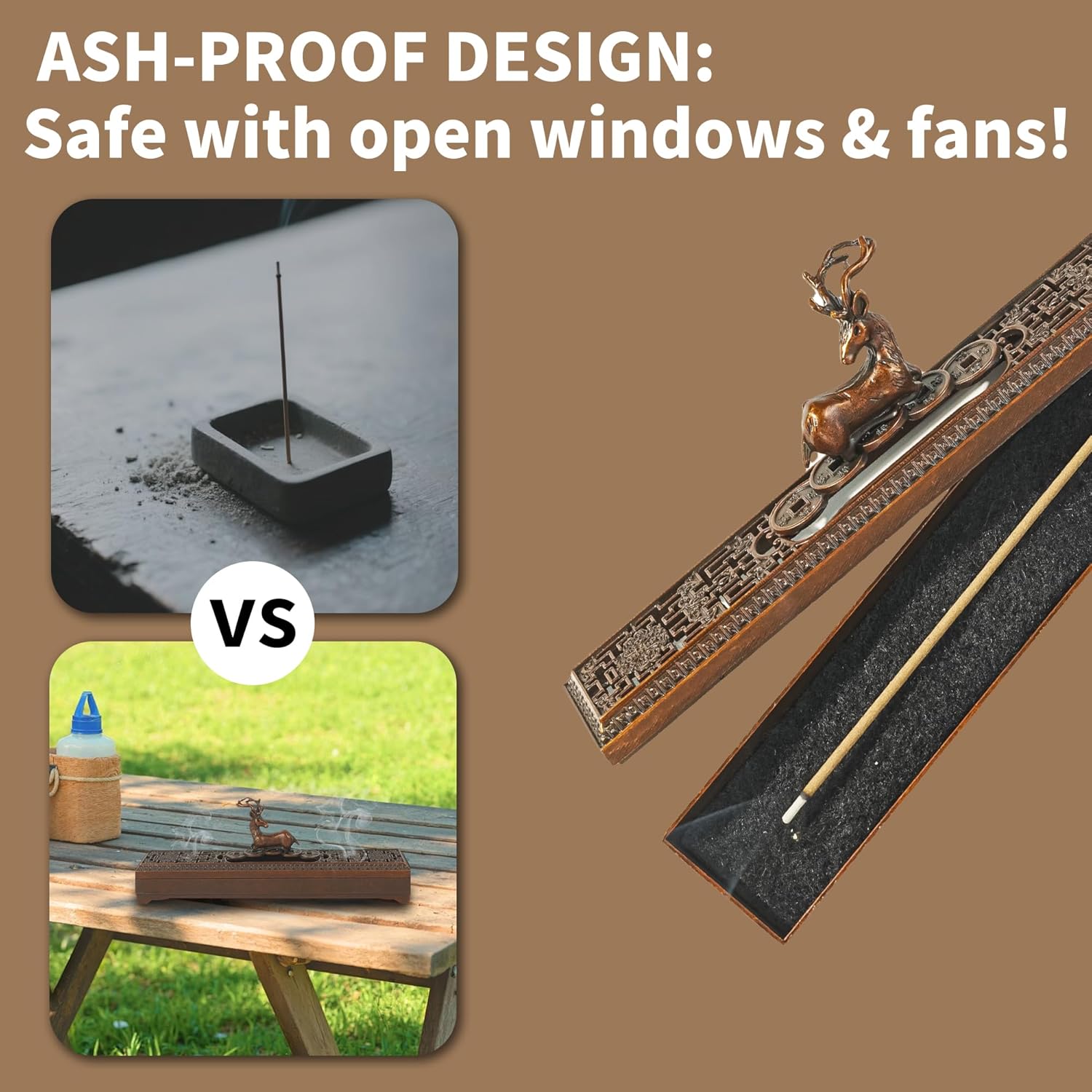 Windproof Copper Incense Holder - Chinese Style for Sticks Up to 55 Inches