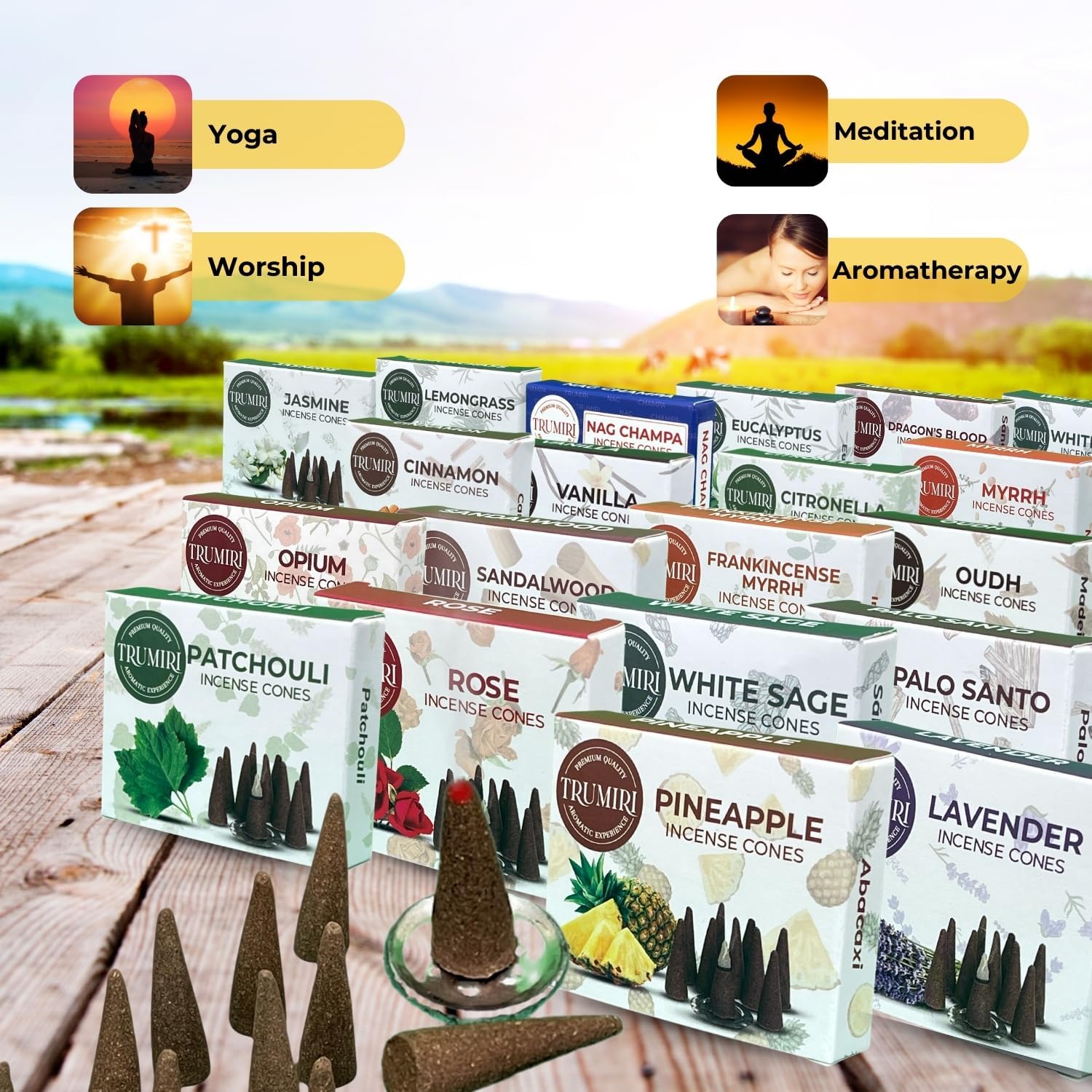 Trumiri Incense Cones 120 Pack with 12 Scents