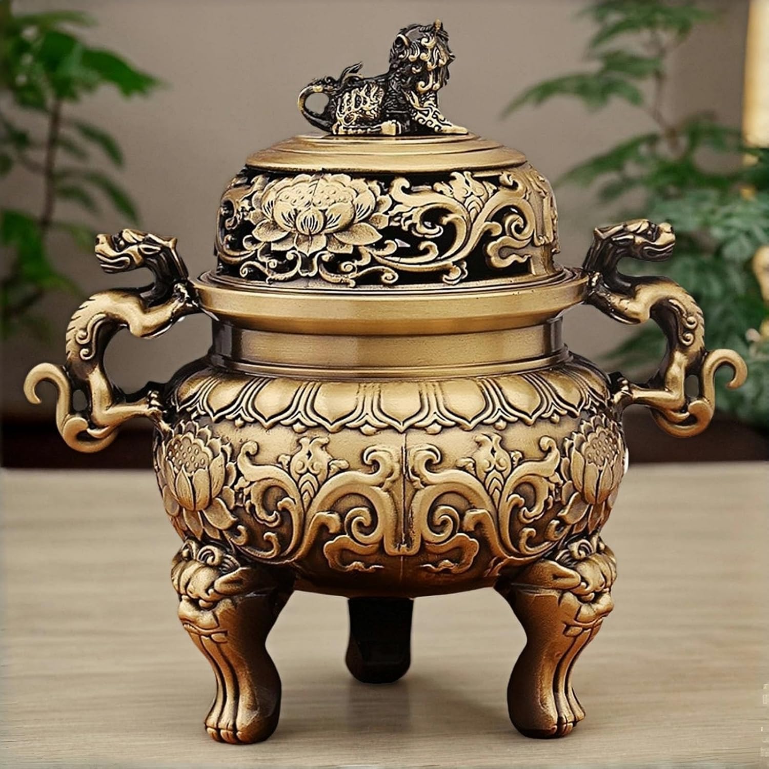 Chinese Brass Incense Burner with Dragon Lid 670g
