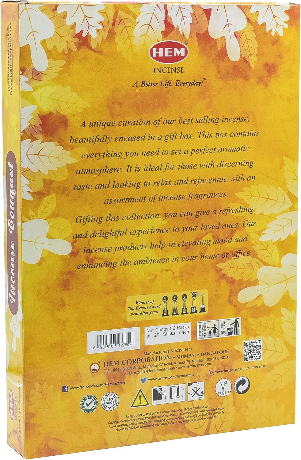 HEM Hexagonal Calming Incense Bouquet 7 Sticks Free Holder