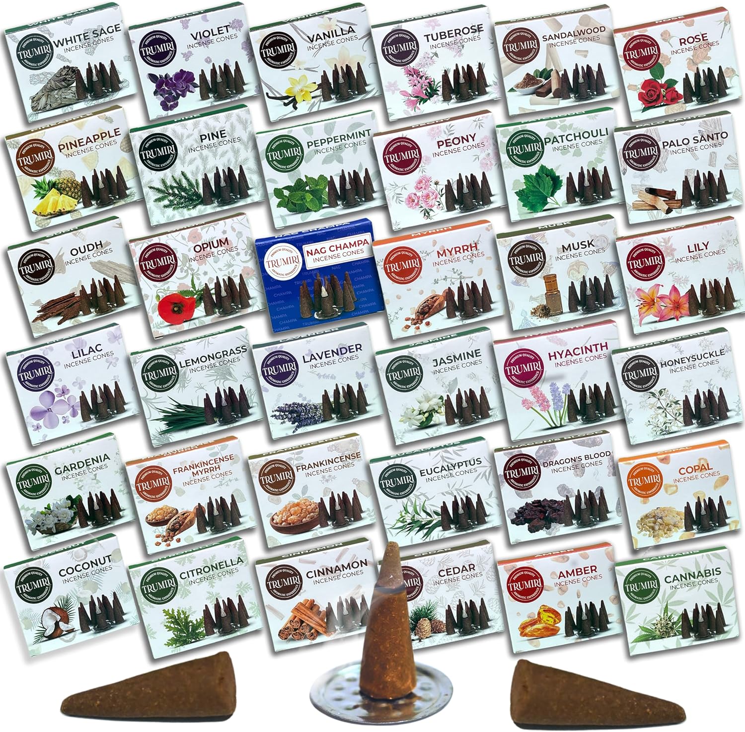Trumiri Incense Cones 120 Pack with 12 Scents