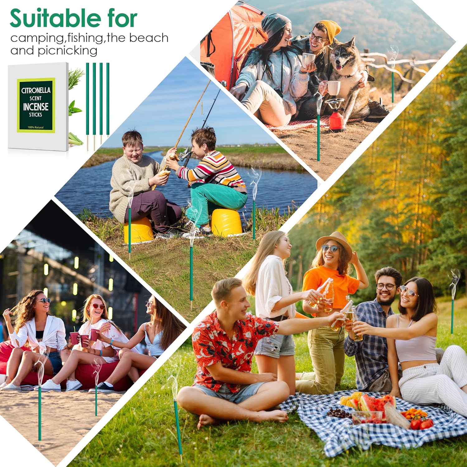 Qualirey 24 Pcs Citronella Incense Sticks for Outdoor Use