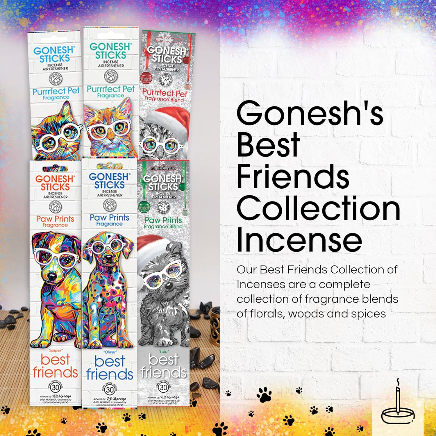 Gonesh Best Friends Incense Sticks Variety Pack - 3 Pack of 30 Non-Toxic 10 Inch