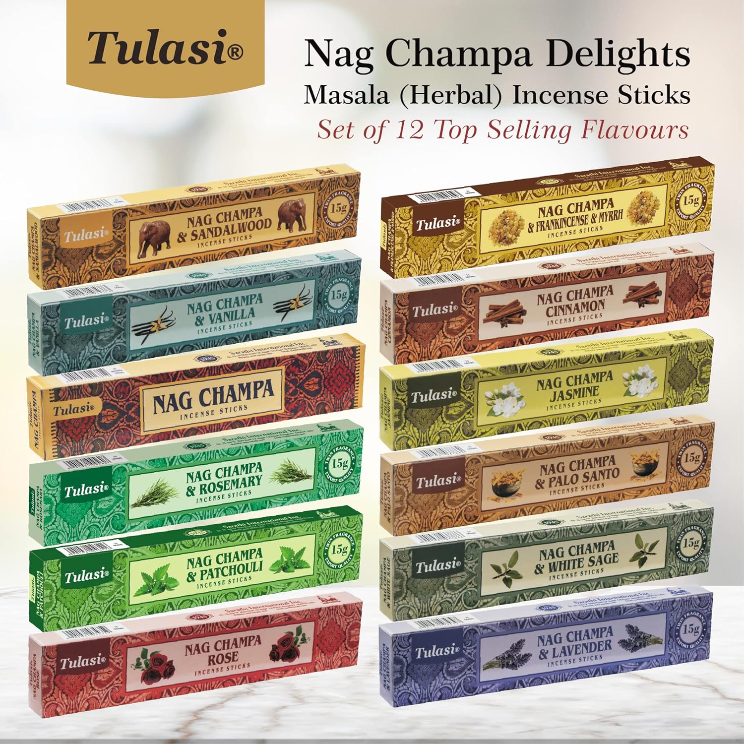 Tulasi Assorted Incense Sticks Set of 12 Scents