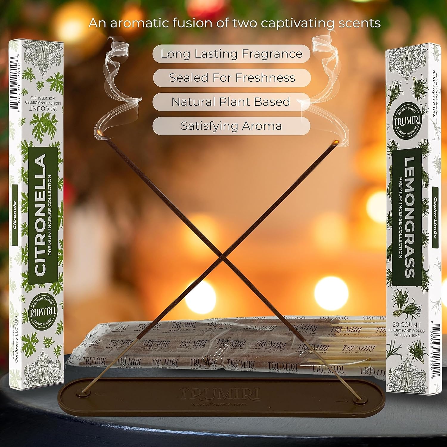 TRUMIRI Organic Incense Sticks - 40 Pack 20 Citronella 20 Lemongrass
