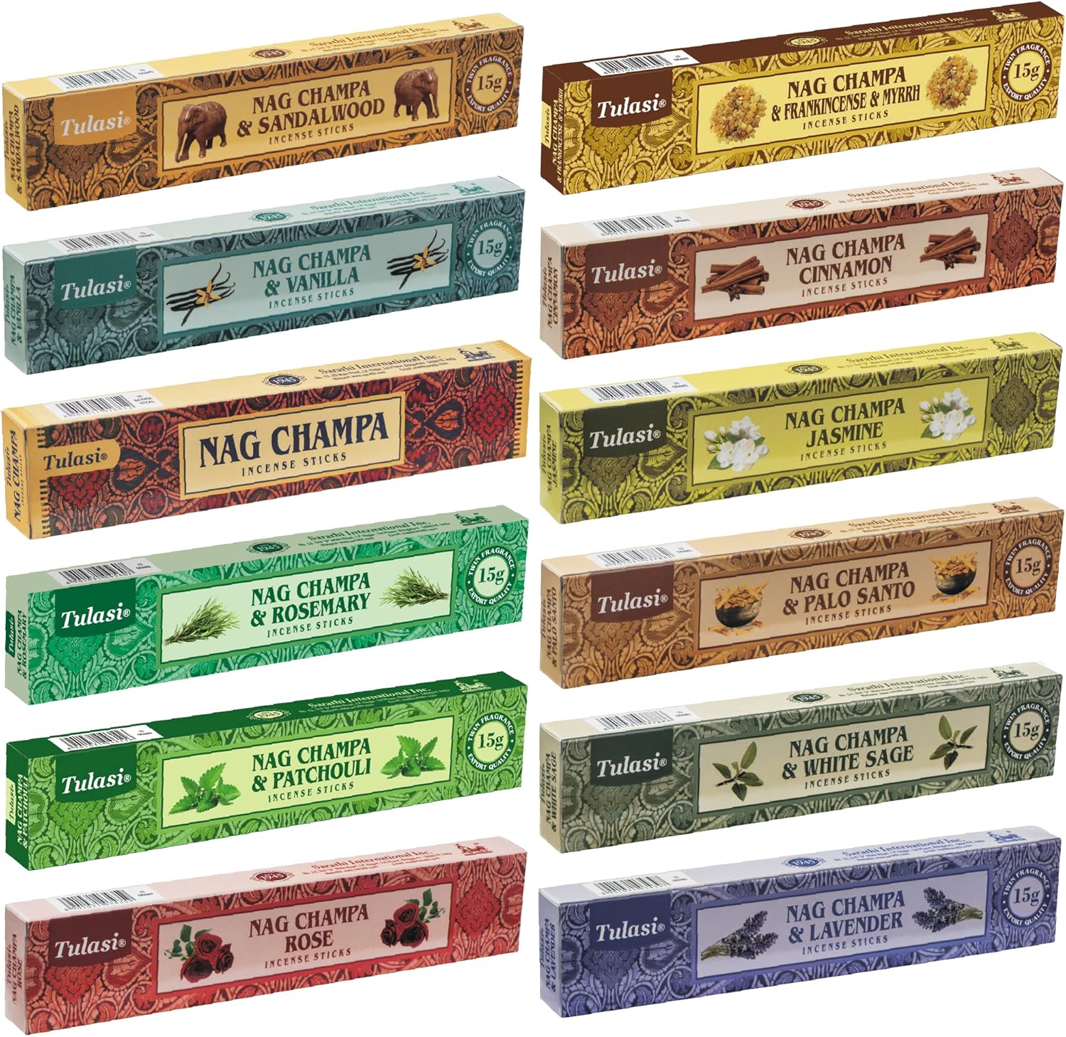 Tulasi Assorted Incense Sticks Set of 12 Scents