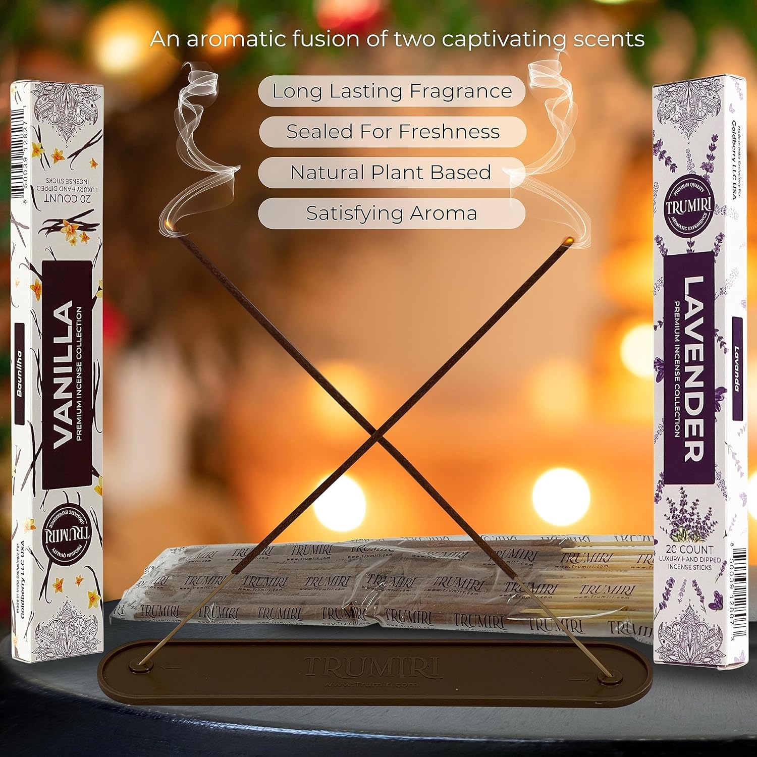 Trumiri Organic Incense Sticks - 40 Pack 20 Vanilla 20 Lavender
