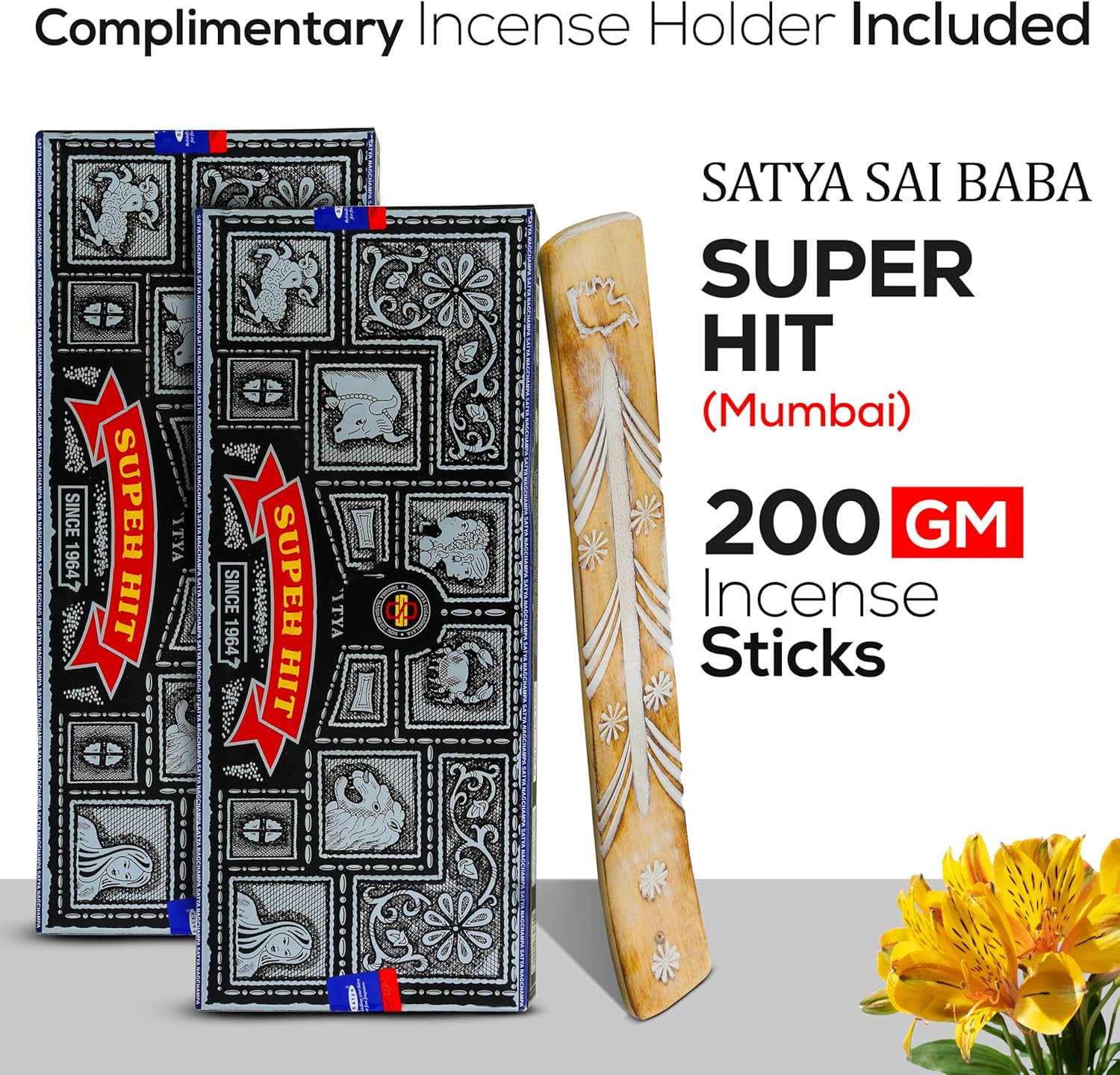 Satya Super Hit Incense Sticks 100g x 2 Pack Incense Holder Bundle