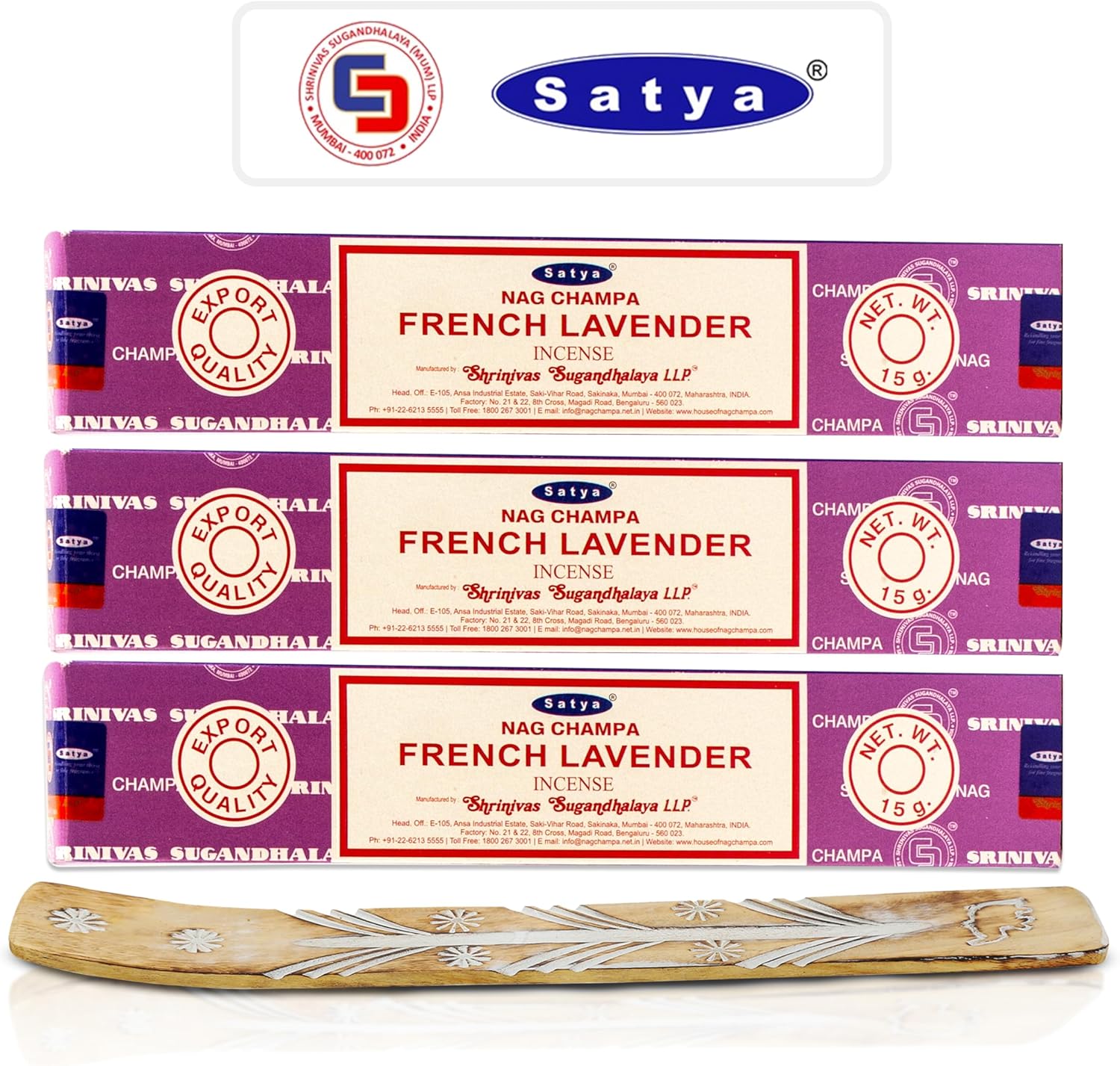 Satya French Lavender Incense Sticks 45gm Pack with Raajsee Holder