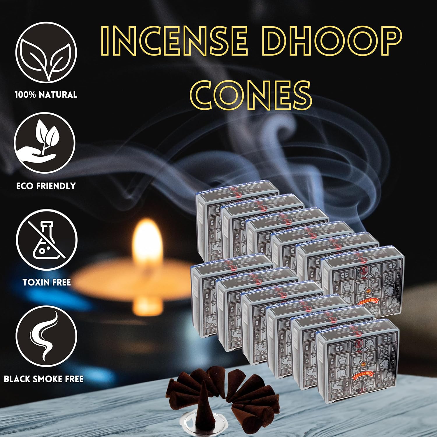 Nag Champa Satya Sai Baba Temple Incense Cones Carton 12 Box
