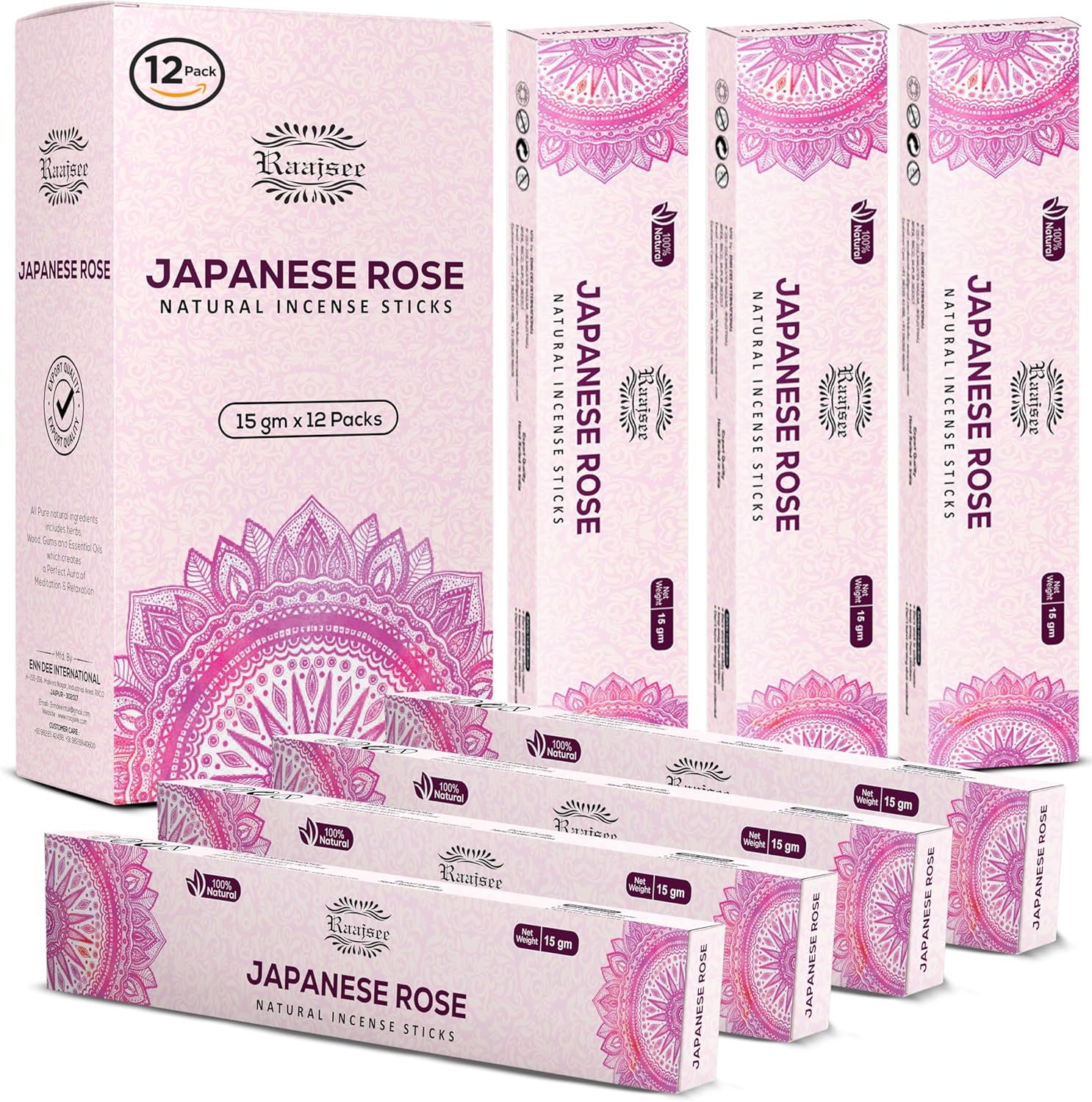 Raajsee Japanese Rose Incense Sticks 180 gm Pack of 12