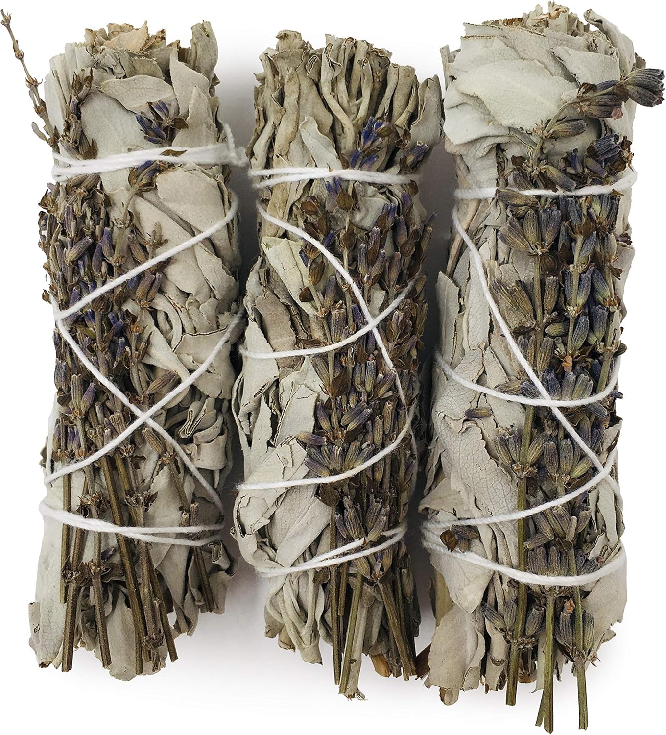 White Sage Smudge Sticks with Dried Lavender Buds - Pack of 3