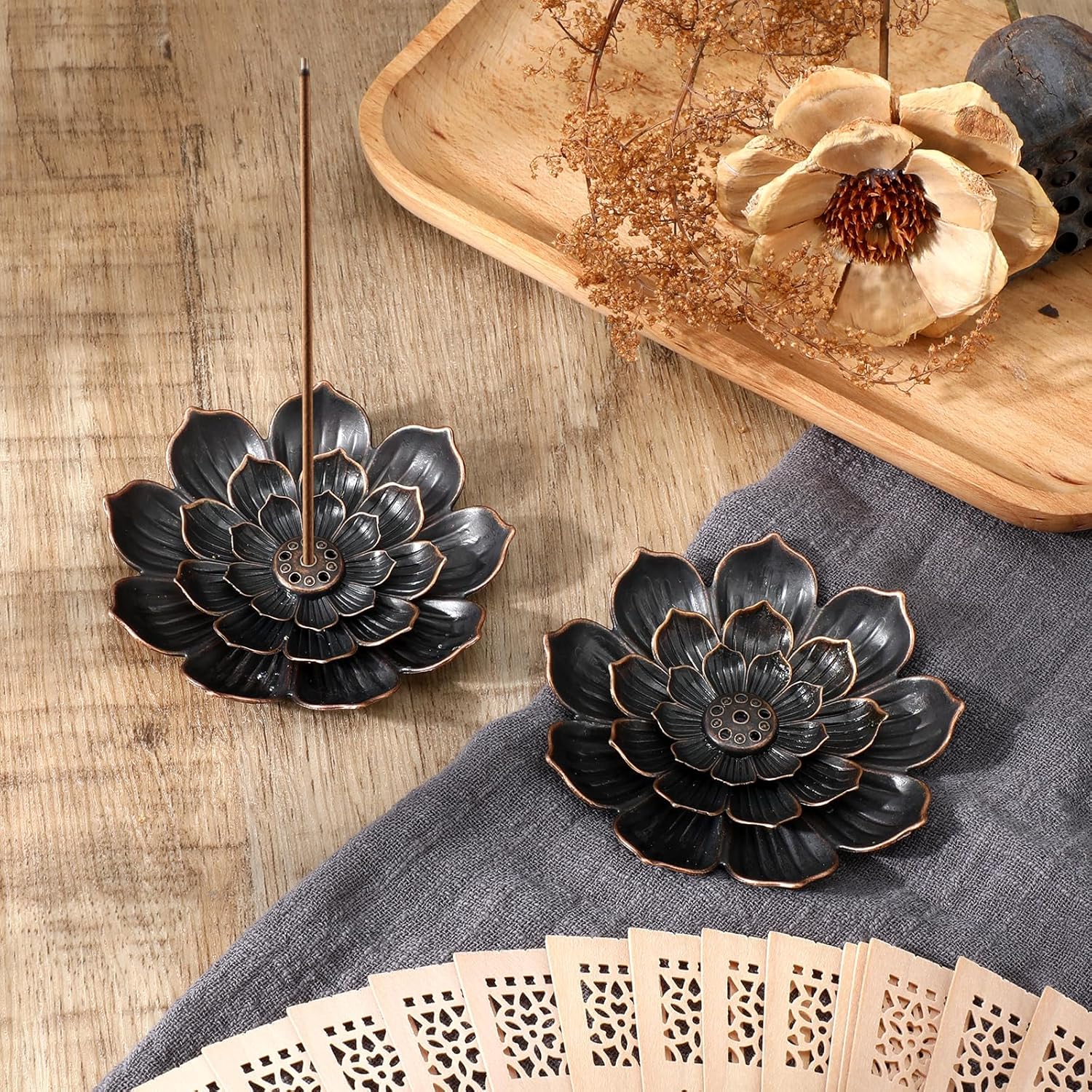 2 Pieces Brass Incense Holder Lotus Burner for Home Yoga Spa