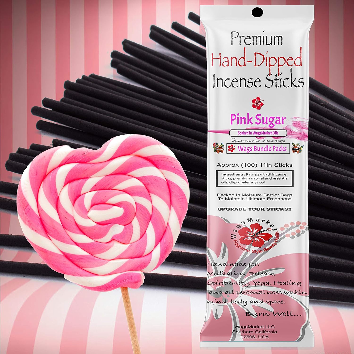 WagsMarket Premium Hand Dipped Incense Sticks Pink Sugar
