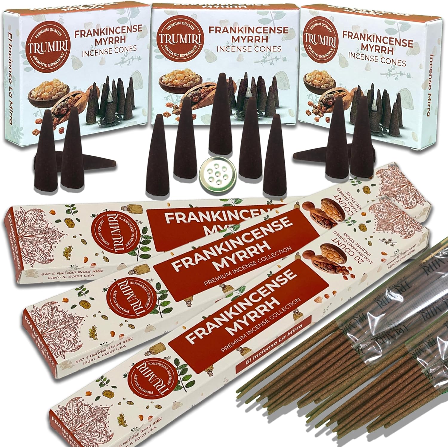 Frankincense Myrrh Incense Sticks and Cones Combo Pack